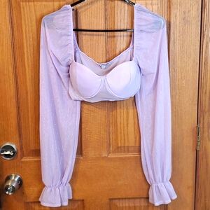 Fashion Nova Women's Blouse Cropped Top Long Sleeves Size M